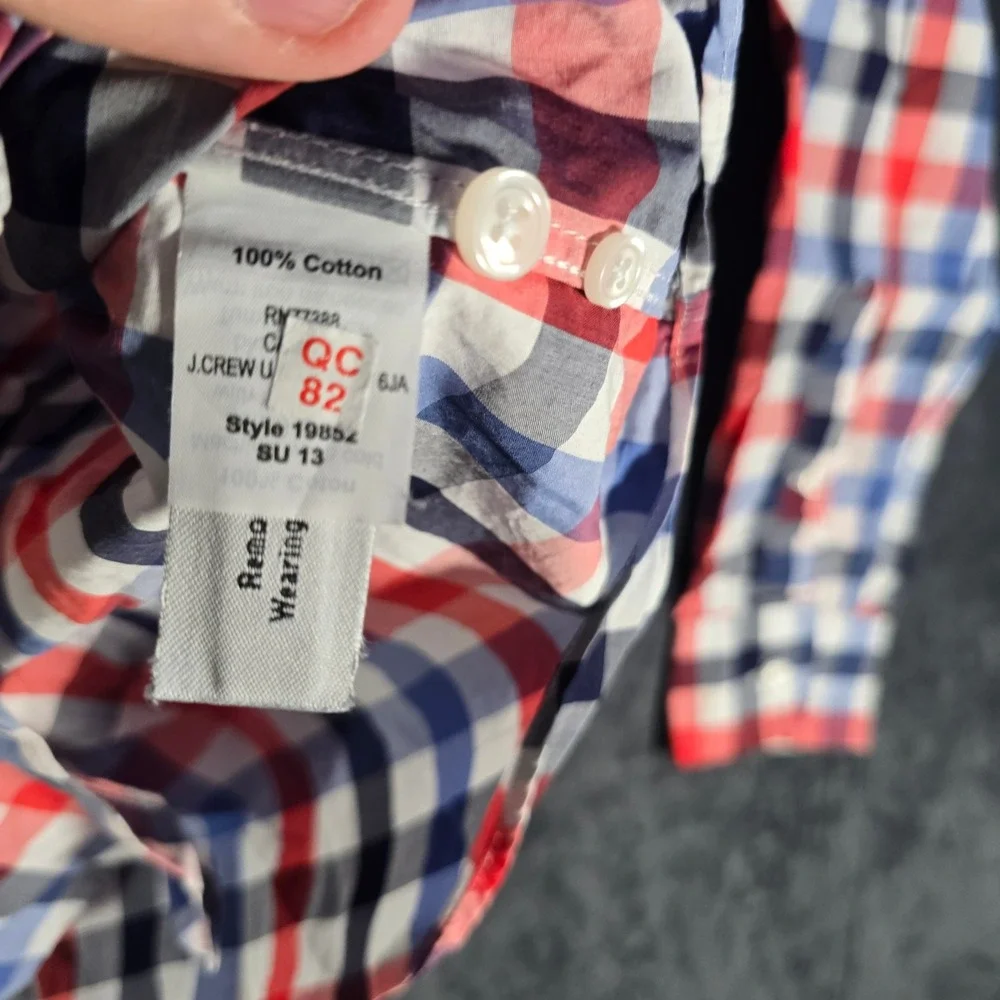 J. Crew Lightweight Shirt Red Blue‎ Plaid Button Down Long Sleeve Mens XS